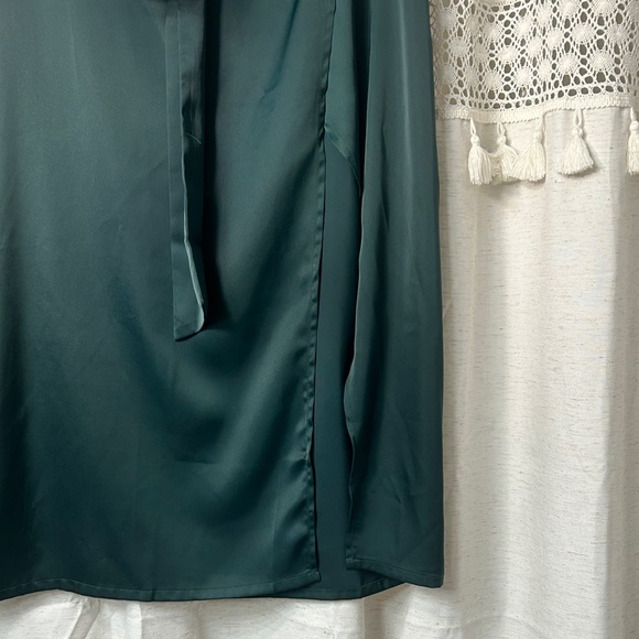 Satin Tie-Waist Midi Skirt in Forest Green - Picture 5 of 5